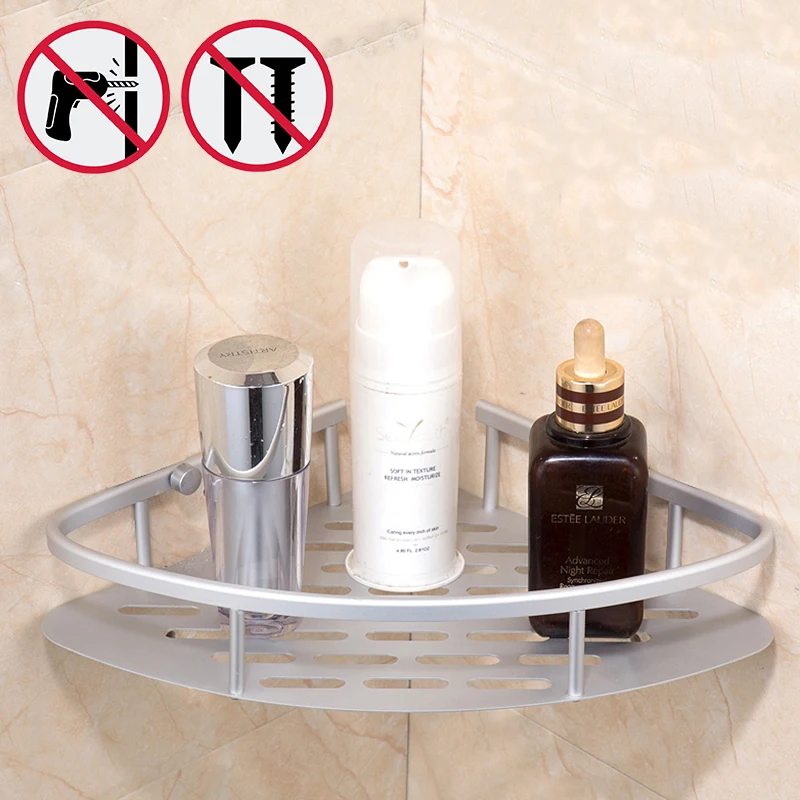 Nail free Wall Mounted Bathroom Accessories Bath Shelf Stainless Steel