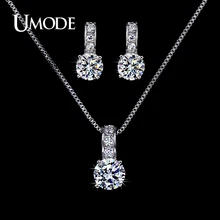 UMODE, новинка, ювелирный набор для девочек, 1 пара, маленький размер, CZ серьги-гвоздики и 1 Женская цепочка с кулоном из кубического циркония US0020