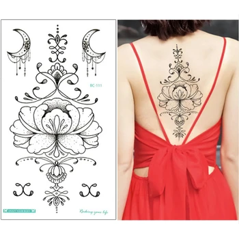 

1 sheet Chest Sternum tattoos Flash Tattoo large flower moon Earrings flowers shoulder arm henna body art make up Under breast