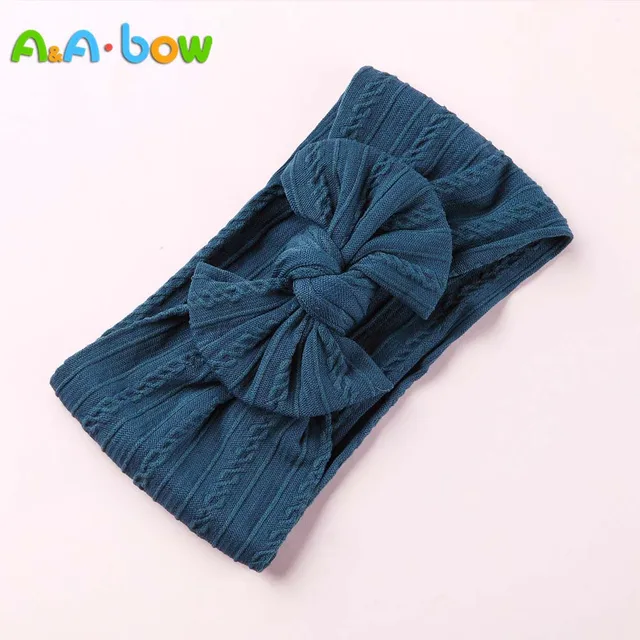 1pcs Cable Knit Nylon Bow Headwrap, One size fits all nylon headbands, wide nylon headbands, baby headbands, Knot bow headwear A2NSNSFB-9592-16