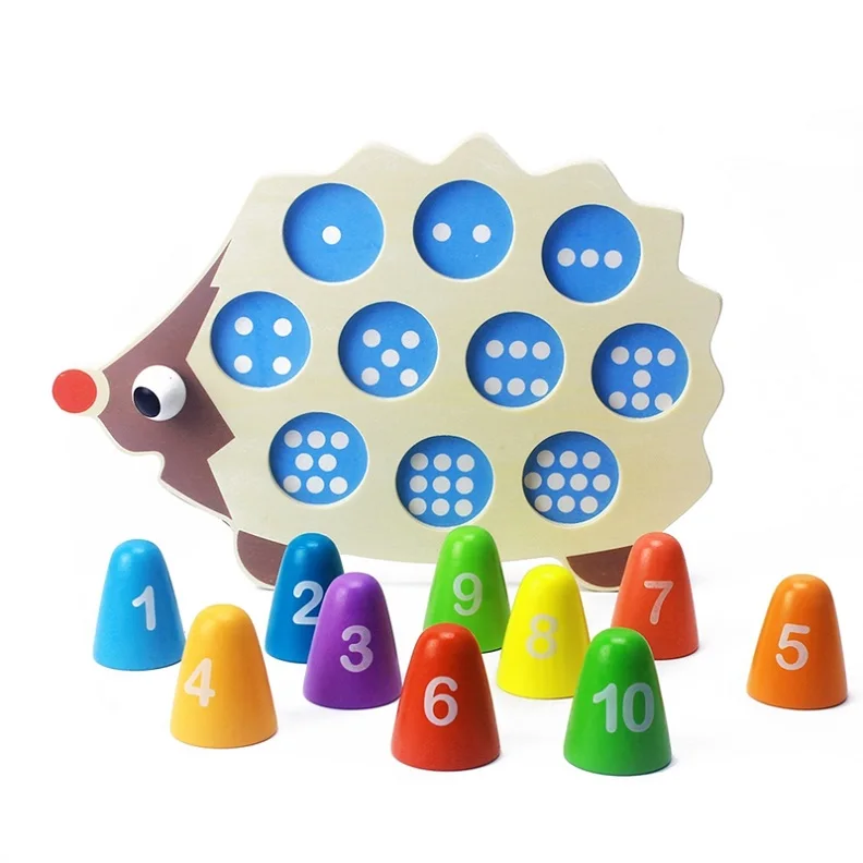 Стоматологический дом развивающие деревянные игрушки Монтессори математическая игрушка мультфильм красочный Ежик соответствующие цифры младенец подарок на день рождения - Цвет: Синий