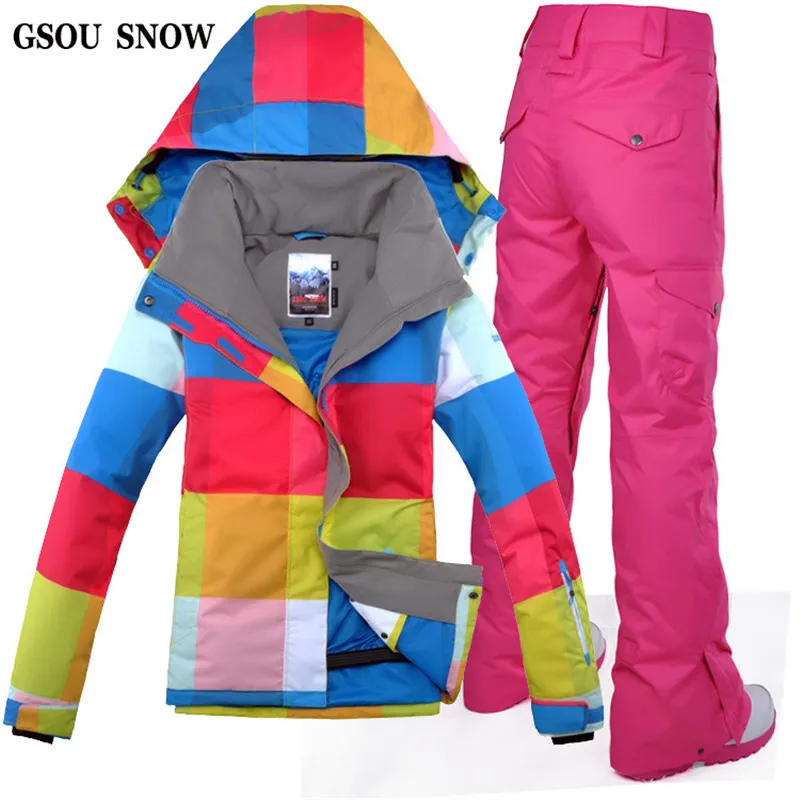 GSOU SNOW Female Skiing and Snowboarding Suit Snow Jacket + Pant