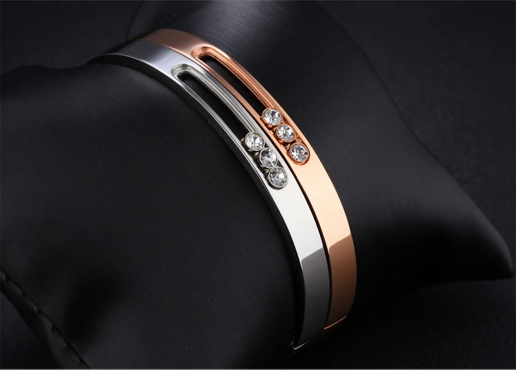 Lokaer нержавеющая сталь манжеты браслеты для женщин полые Дизайн инкрустированные Стразы розовое золото браслет ювелирные изделия B18092
