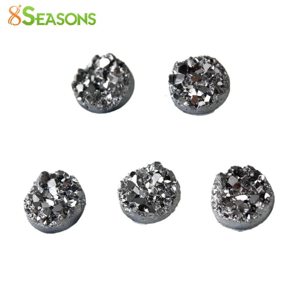 

8SEASONS drusy Resin Dome Seals Cabochon Round Silver-gray / Golden 8mm / 10mm Dia, 50 PCs