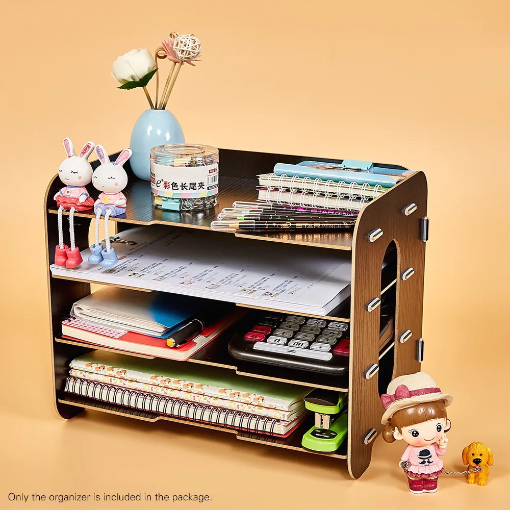 

Desktop File Organizer Holder Office Accessorie Wood Document Creative Letter Tray 4 Layers for Office School Home Use