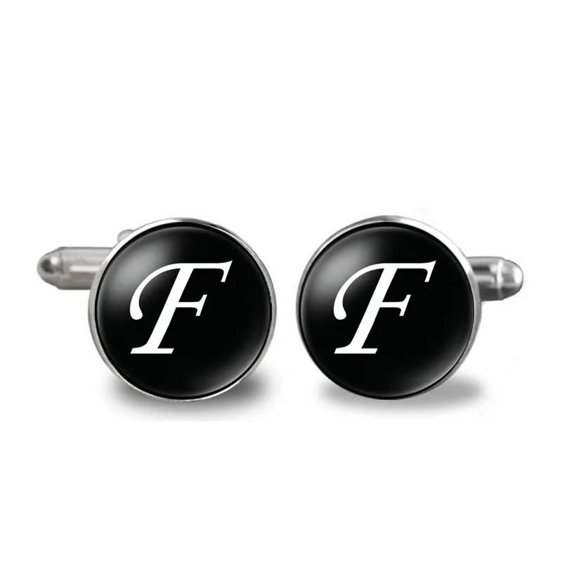 1 пара Запонки мужские A-Z запонки «Алфавит» серебряный цвет кнопка запонки с буквами для мужчин джентльменская рубашка Свадебные Запонки - Окраска металла: F