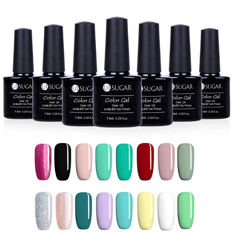 

UR SUGAR 7.5ml UV Gel Glitter Nail Polish Green Serie Pure Color Soak Off Gel Varnish Nail Art Decoration Manicure Lacquer