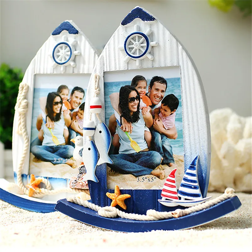 Средиземноморский Стиль штурвала фото Рамки Винтаж 5 дюймов деревянный смолы