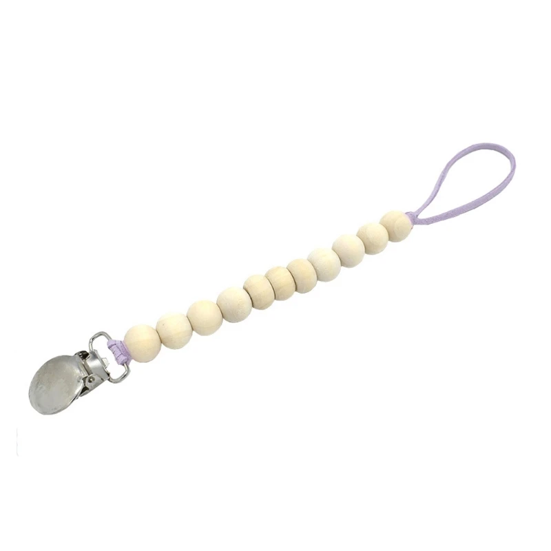 Baby Wood Beaded Pacifier Clip Dummy Chain Nipple Holder Infant Soother Teether - Цвет: Фиолетовый