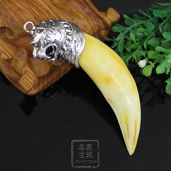 

Free shipping ancient ivory crafts exquisite workmanship of the tiger's teeth and bone carving for transport equipment