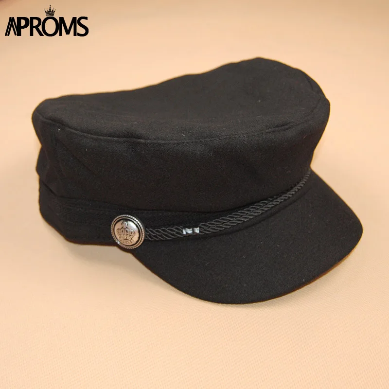 Aproms Fashion Black Hat Cap Women Casual Streetwear Solid Rope Flat Cap Elegant Autumn Winter Warm Baseball Hat Female 2017