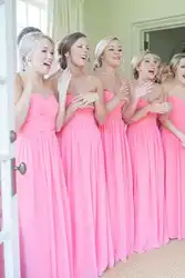 Лучшие продажи линии Милая платье для свадьбы Длина паркета шифон розовый Платья для подружек невесты