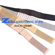 Толстый ремешок из нержавеющей стали сетки стали ширина ремешка 20 мм 22 мм Металл группы Mesh браслет бабочка серебро черного и золотого цвета розового золота