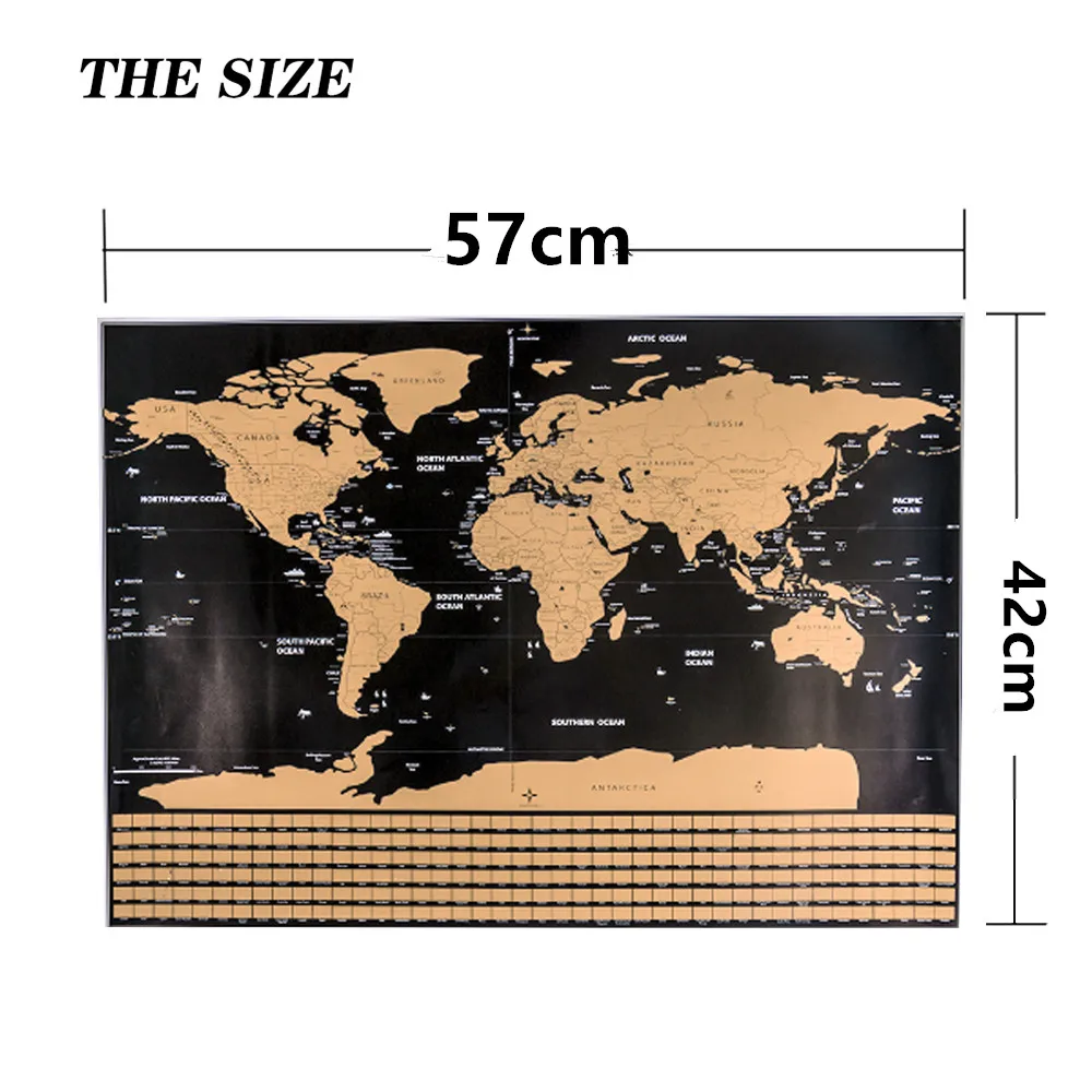 

1PCS Scratch Map Black coated world map Creative travel trail Scratch Off Foil Layer Coating World Map School Office Supply