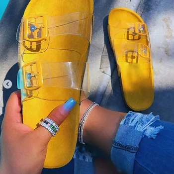 

Women Slippers Transparent New Jelly Shoes Summer Soft Female Double Buckle Slides Flat Flip Flops Woman Beach Ladies Outdoor