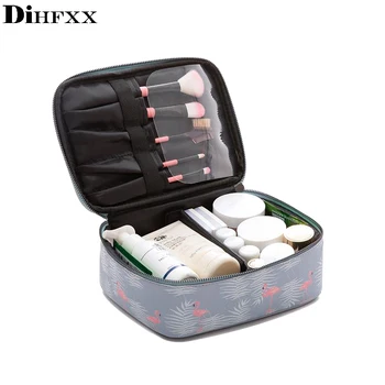 

DIHFXX Flamingo Travel Toiletries Organizer Fashion Lady Cosmetic Bag Beautician PU Brushes Bags Large Capacity Women Makeup Bag