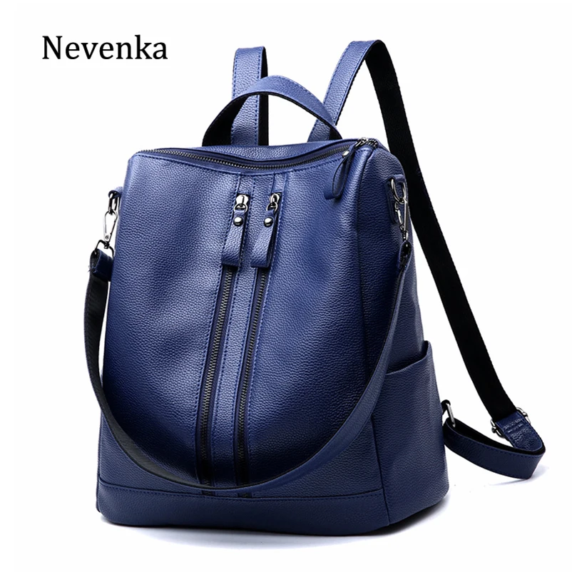 

Nevenka Blue Backpack Women Leather Backpacks Travel Female Anti Theft Backpacks for Teenager Girls School Bag for Women 2018