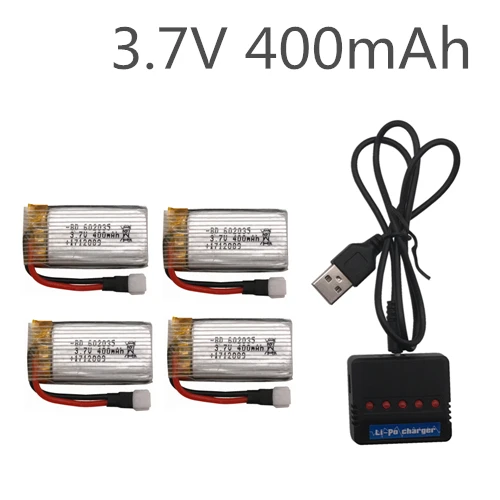 

4pcs 3.7V H6C H98 H107 X4 H31 400mAh 3.7V 30C Lipo Battery and 4in1 Battery charger box for H31 RC Quadcopter Drone