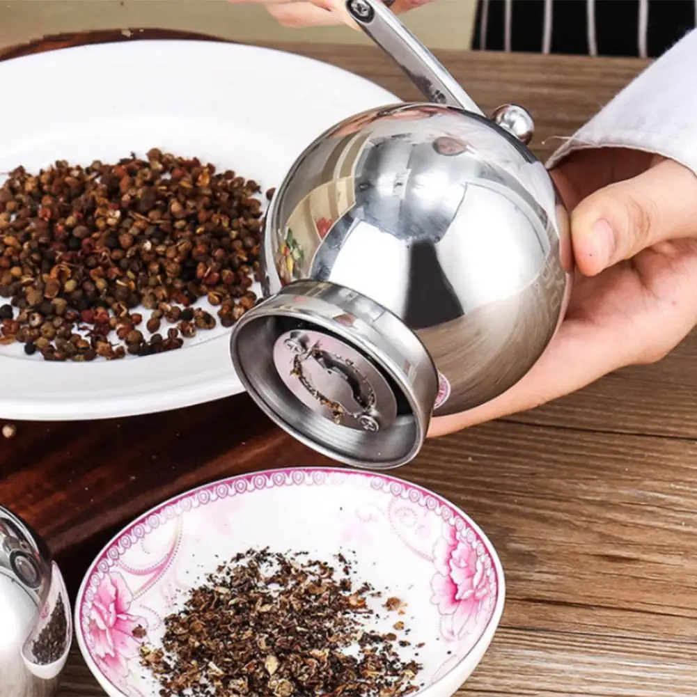 Pepper Grinder 304 Stainless Steel Pepper Mill Spherical Manual Adjustable Sea Salt Coarseness Spice Grinder For Kitchen BBQ