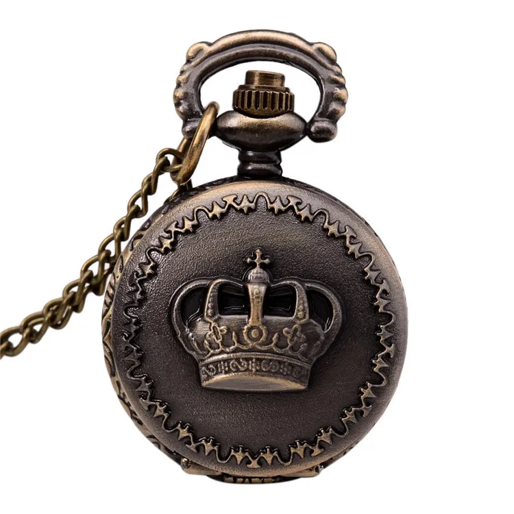 Hot Retro Bronze Crown Pattern Alloy Quartz Pocket Watches Necklace