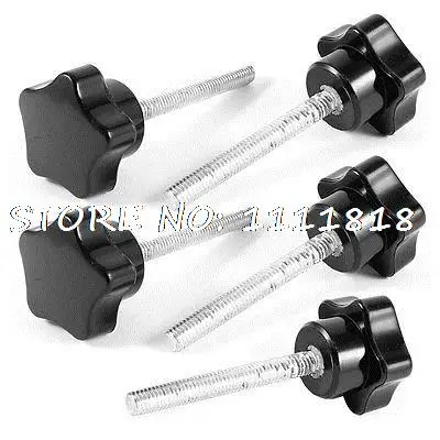

5 Pcs Black 6mm Dia 50mm Length Threaded Star Knob Spare Part
