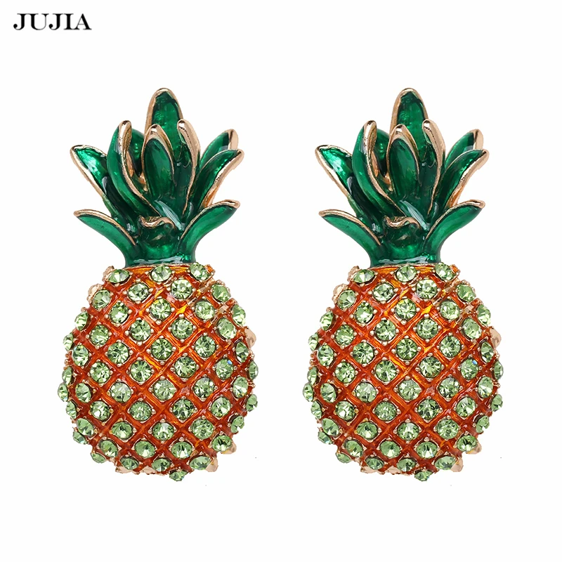 

JUJIA Cute Trending Fruit Jewelry Full Crystal Pineapple Stud Earring For Girls Rhinestone Earrings Wholesale