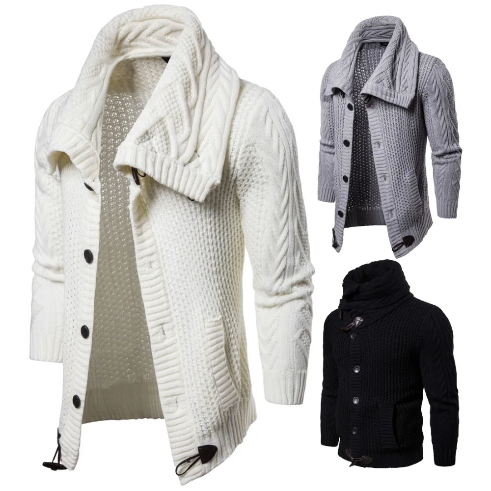 Sweater Cardigan Men 2018 Mans Brand Casual Slim Sweaters Men Horns Buckle Thicked pullover Hedging Turtleneck Men's Sweater