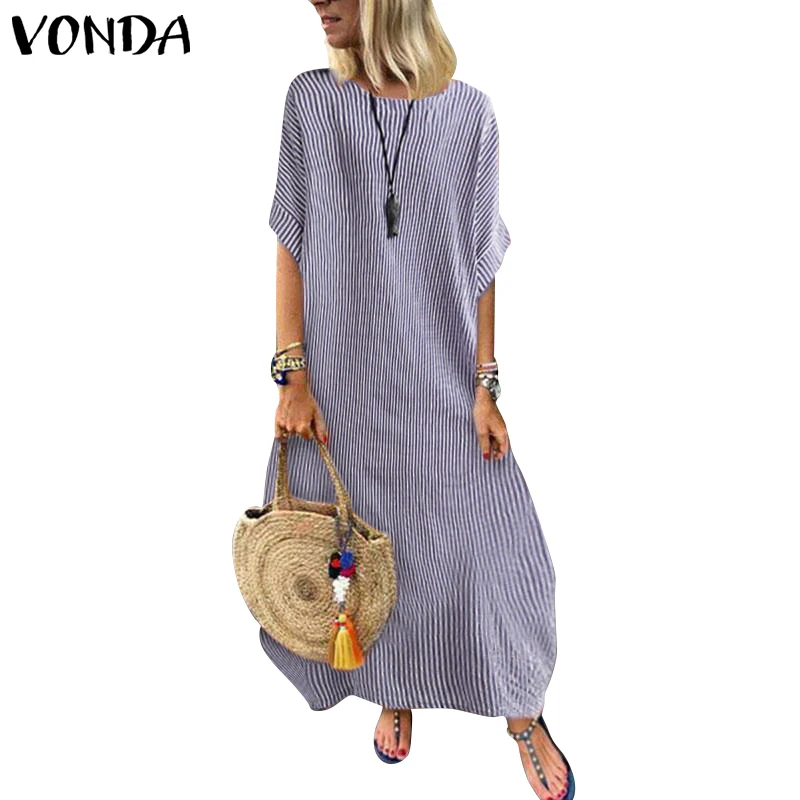 Богемное летнее платье VONDA, женский пляжный сарафан с коротким рукавом, сарафаны, Femme, кафтант, длинная рубашка, Vestido размера плюс, 5 xl, туника, Халат