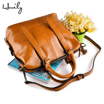 

HMILY Female Handbag Fashion Oil Wax Leather Women's Shoulder Bag Tote Retro Brand Large Capacity Women Messenger Bags Shopping