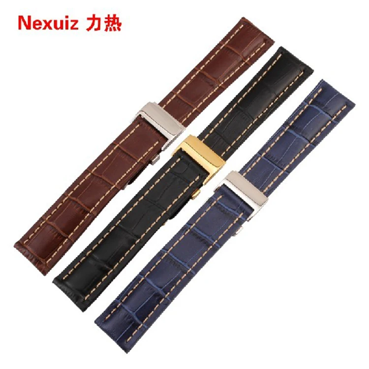 

22mm Promotion Watch Straps For brand Hour men Watches Bracelet deployment clasp Blue cowhide leather Crocodile grain