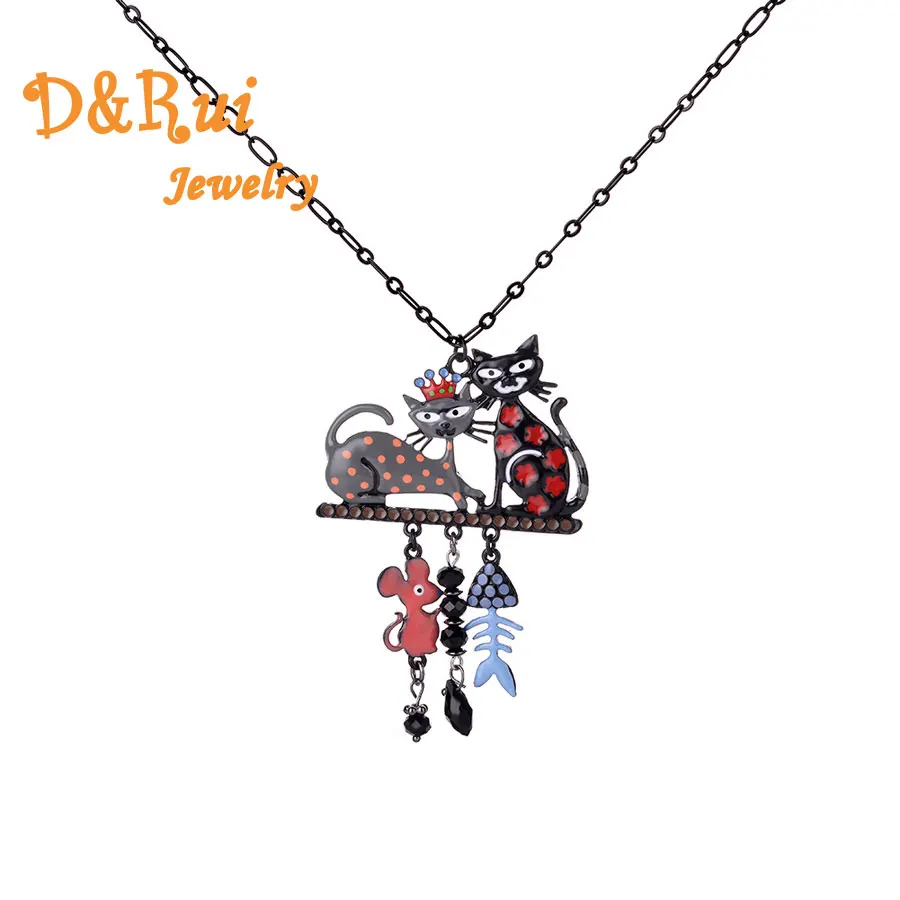 

Vintage Black Necklaces & Pendants Cartoon Cats Fish Bone Long Necklaces For Women 2019 Girls Sweater Chains Pendant Jewelry Hot