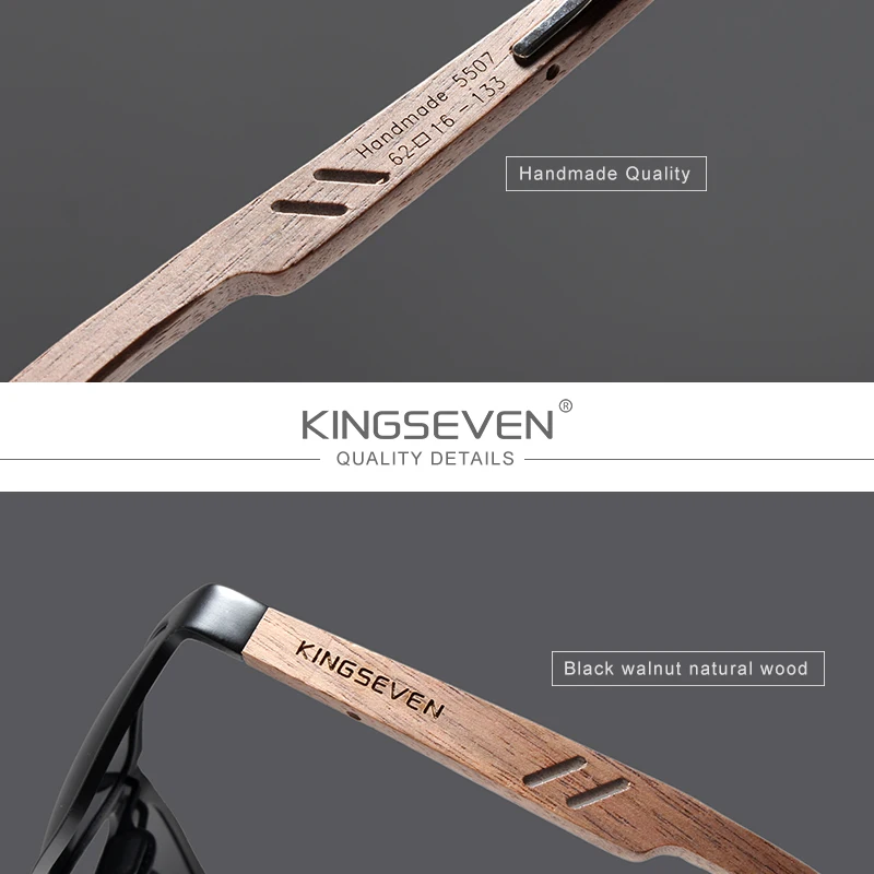 Comprar KINGSEVEN 2019 nuevo diseño de aluminio + gafas de sol de madera hechas a mano de nogal para hombre Accesorios de gafas polarizadas gafas de sol para mujer