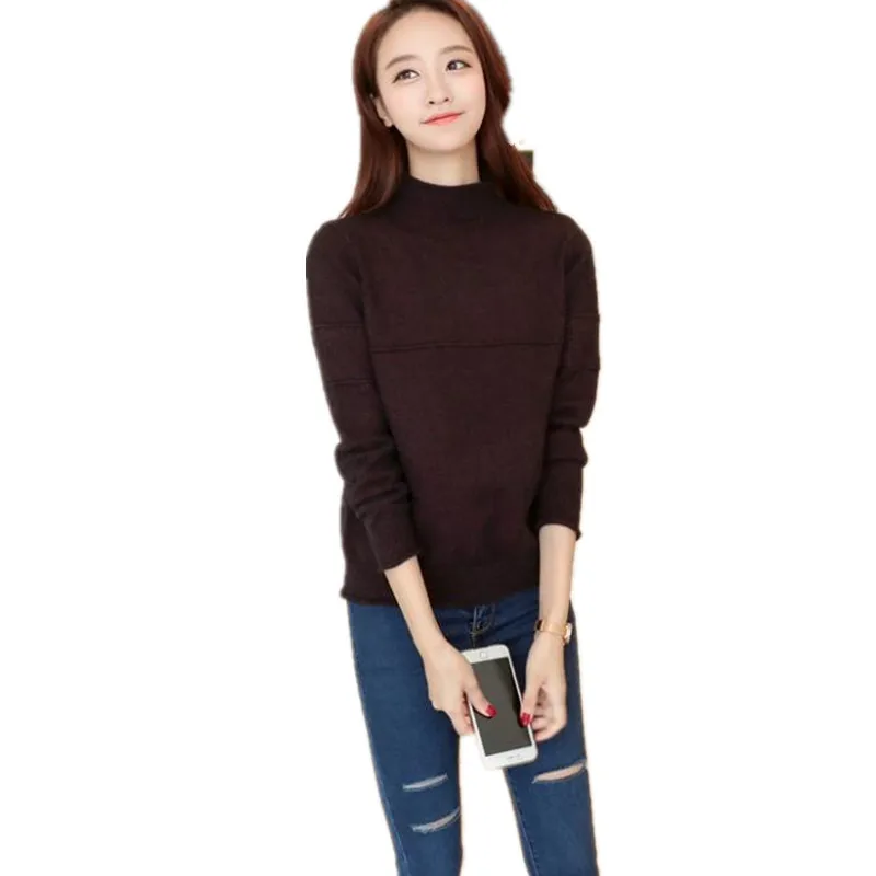 Long Sleeve Autumn Winter Women Loose Knitted Sweater 2018 Half-Collar Women Short Bottom Sweater Pullovers Casual Knitted Q613 photo