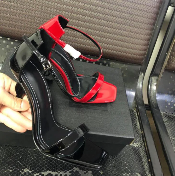 

Designer Women High Heels Sandals Top Quality T-strap High-heeled Pumps 2 Colors Ladies Patent Leather Dress Single Shoes