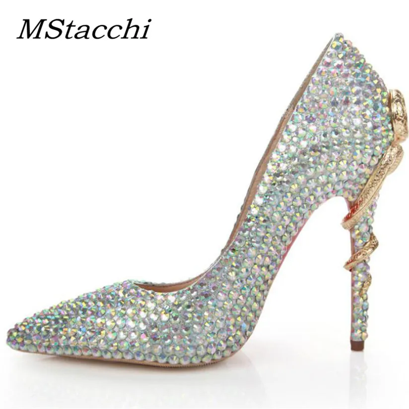 MStacchi с украшениями в виде серебристых кристаллов модная свадебная женская обувь