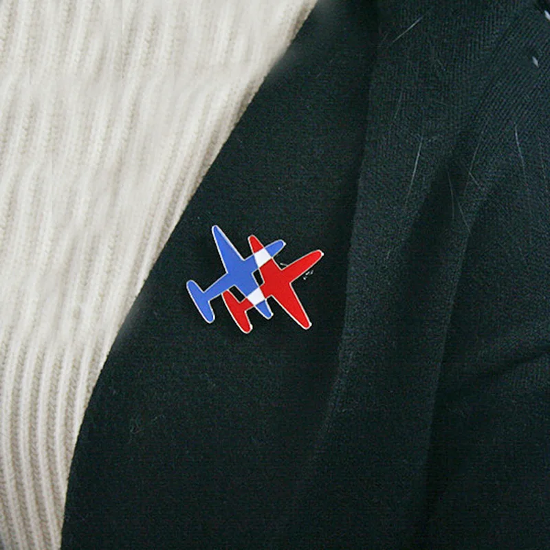 Unisex Stripe Airplane Aircraft Brooch Enamel Double Plane Brooch Pin