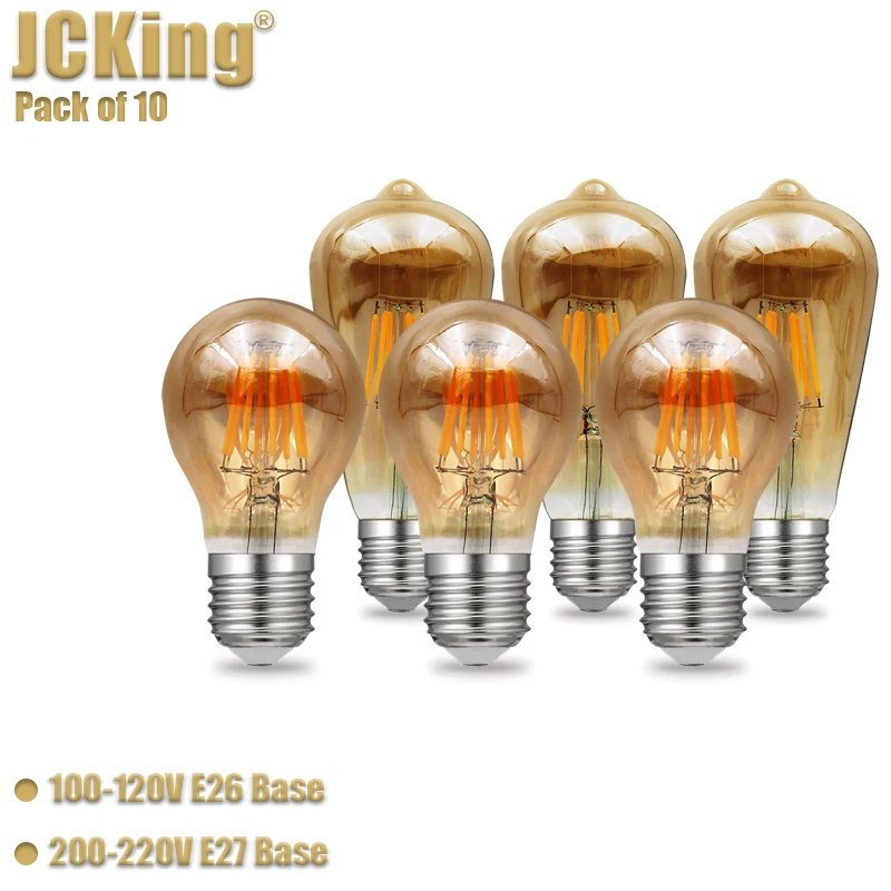 

JCKing Pack of 10 Dimmable A60/ST64 Vintage Amber LED Filament Bulb Incandescent Lamp For Chandelier Lighting