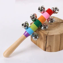 1 шт., детская деревянная погремушка, Радужный цвет, ручной Колокольчик, детские погремушки, колокольчики, Детские шейкер, развивающие игрушки для детей, подарок