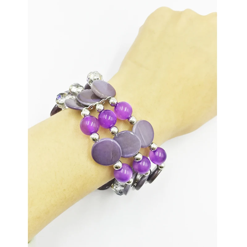 Подарок на день рождения для девочек, браслет в виде ракушки в стиле бохо, фиолетовый цвет, многослойный эластичный браслет для женщин, ювелирные изделия