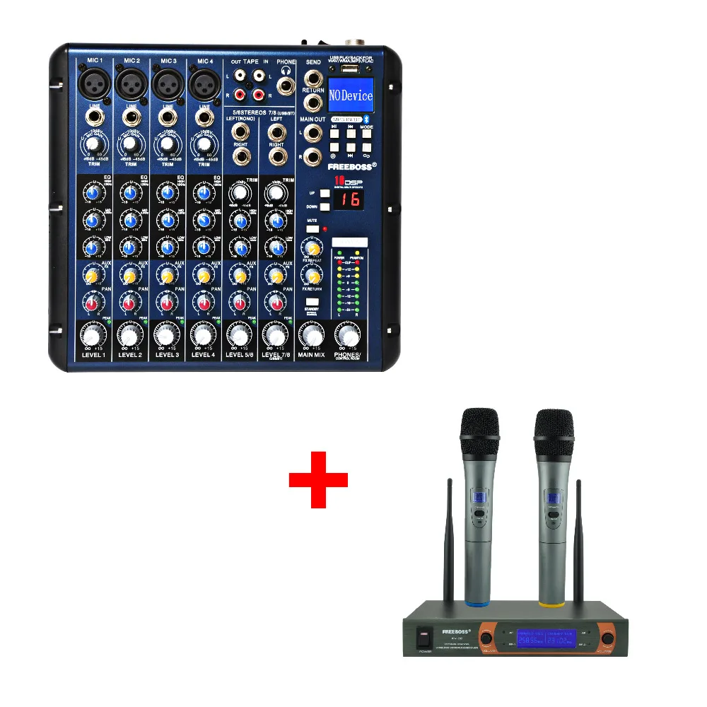 

FREEBOSS KV-22 VHF Handheld Wireless microphone + SMR8 Audio Mixer