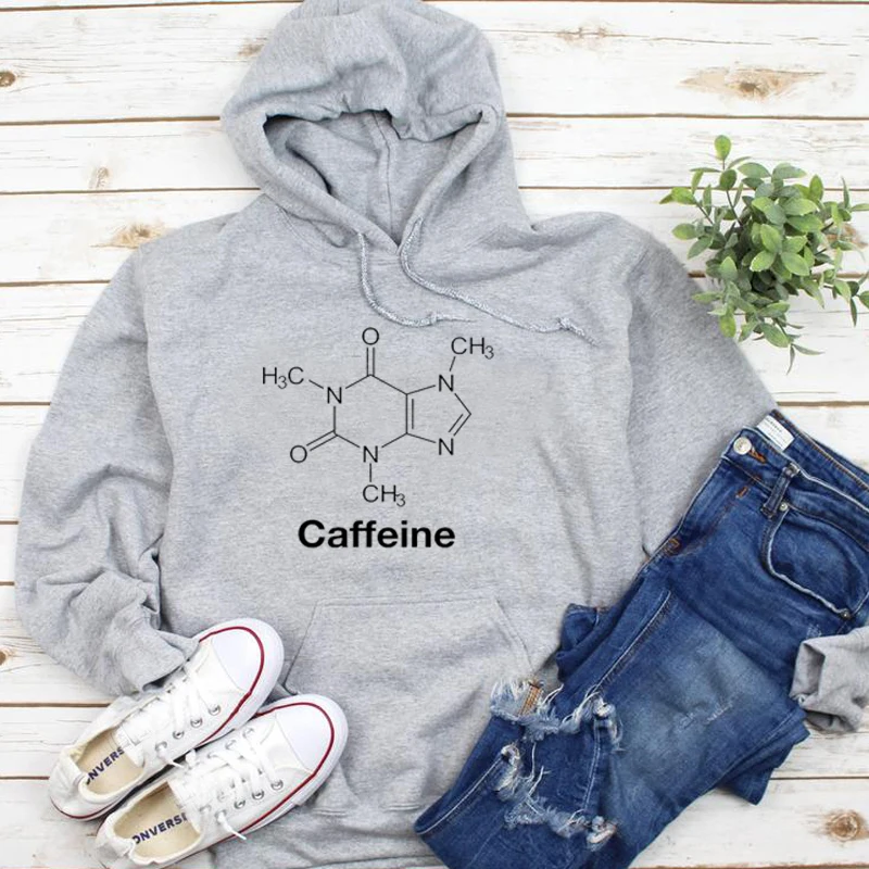 Caffeine с буквенным принтом толстовки женские модные с длинным рукавом Sweashirt пуловер с капюшоном топы Корейская одежда наряды Прямая доставка