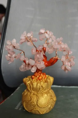Счастливое дерево ручной бонсай натуральные стразы из розового кварца