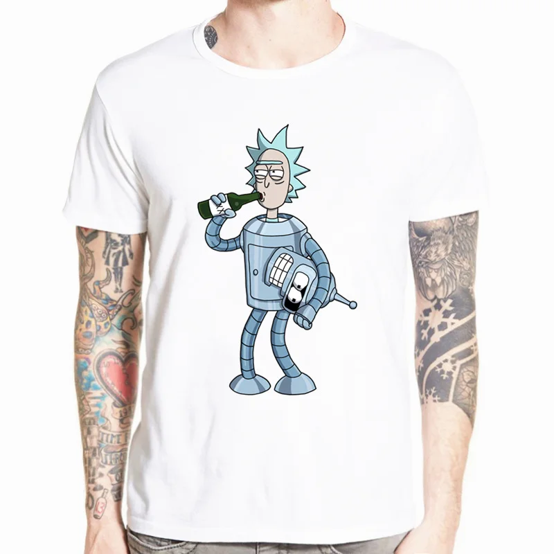 

2019 Men's Rick and Morty Funny Anime T-shirt Casual Short sleeve O-Neck homme Summer White T shirt Swag Tshirt