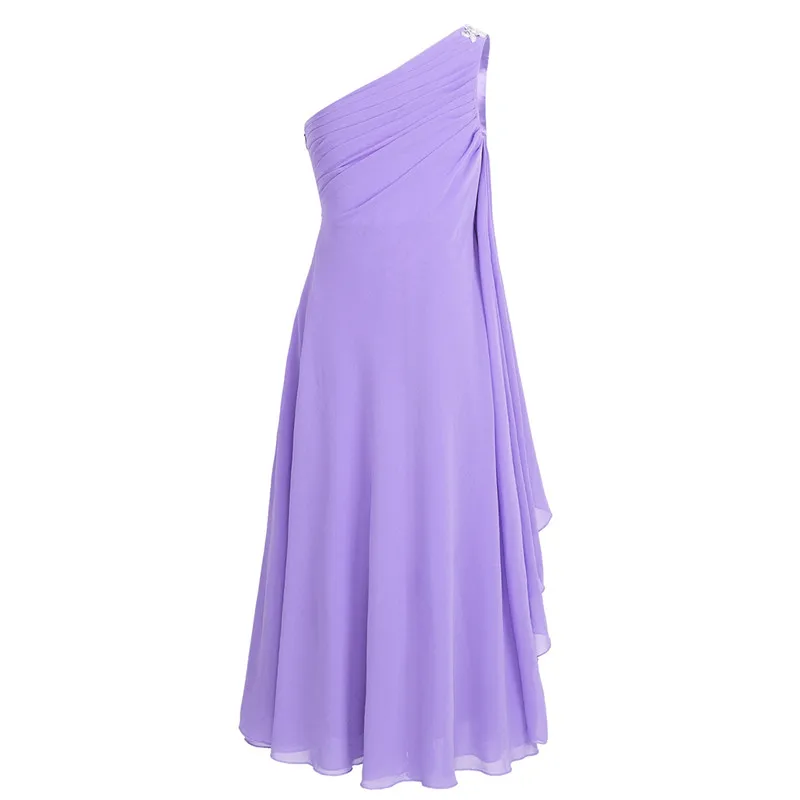 Платье в пол с цветочным узором для девочек; шифоновое платье на одно плечо, стразы; детское платье принцессы для девочек; платье для свадьбы, особых случаев; Vestidos - Цвет: Lavender
