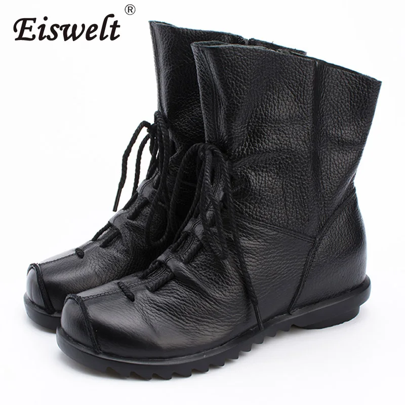 EISWELT New Woman Lace Up Casual Boots Women Fashion Genuine Leather Shoes Female Spring Autumn Ankle Boots Flats#ZQS159 EISWELT New Woman Lace Up Casual Boots Women Fashion Genuine Leather Shoes Female Spring Autumn Ankle Boots Flats#ZQS159