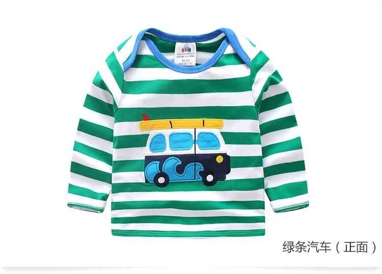 2018 Spring Autumn For 2-9 10 Years Children Cotton Striped Patchwork Cartoon Car Bus Truck Baby Kids Boys Long Sleeve T Shirts (49)