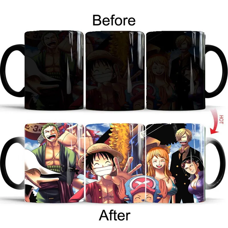 

ONE PIECE Figure Color Changing Mug Cute Luffy Zoro Chopper Ceramics Color Changing Mug Magic Heat Reveal Coffee Milk Cups Gift