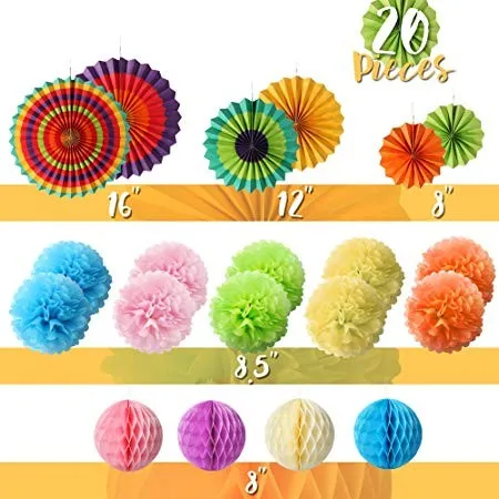 Вечерние украшения 20pcs тканевый помпон цветы Висячие бумажные вееры соты мяч для мексиканской Fiesta Радуга дней рождения Baby Shower