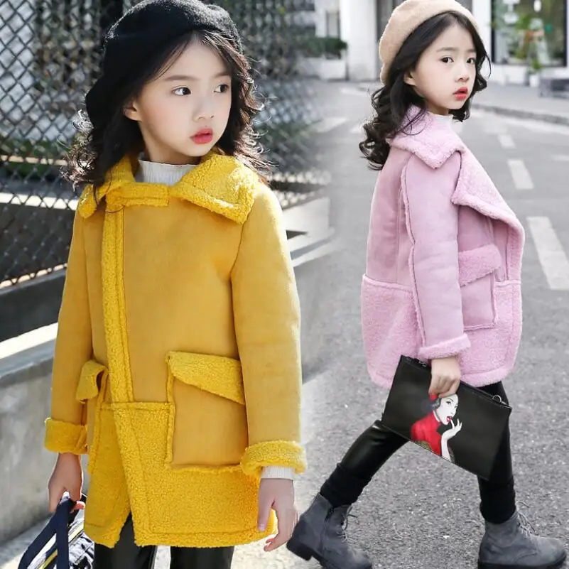 Модные толстые теплые зимние куртки для детей и подростков, флисовые пальто и куртки с искусственным мехом для девочек JW4242