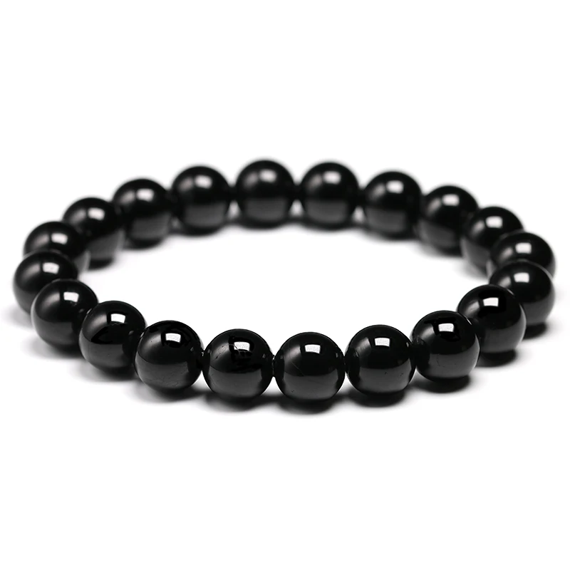 Натуральный черный турмалиновый браслет 6 8 10 мм камень бусины браслет драгоценный камень энергетический браслет для мужчин Йога Энергия ручной работы женский подарок - Цвет камня: Beads 10mm